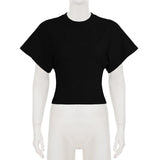 Bonnyshow  Solid Cotton O-Neck Pullover Waist Short Top Women Short-Sleeved Loose T-shirt Causal All-Match Shirts Summer Basic New