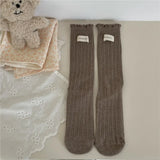 Bonnyshow Korean Cotton Ruffles Middle Tube Socks for Women Solid Color Label Pile up Socks Japanese Lolita Girl Accessories New year gift
