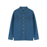 Bonnyshow Polo Collar Solid Color Casual Washed Denim Long-sleeved Shirt Women 2025 Spring New Streetwear Single-breasted Loose Tops