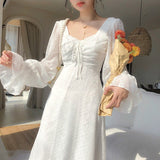 Bonnyshow  Vintage Fairy Dress Women Elegant Designer Chiffon Dress Long Sleeve French Party Midi Dress Casual Women's Clothing Autumn