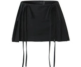 Bonnyshow Y2K Zipper Lace-up Mini Skirts Shorts Sashes Pleated Brown Grey White Blogger Streetwear Sexy Outfit Bottom