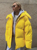 Bonnyshow Winter Thicken Warm Windproof Women's Coat Simple Casual Loose Solid Color Cotton-padded Coats New Fashion Women Outerwears