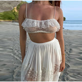 Bonnyshow  Elegant Lace Patchwork Lantern Pants Women Loose High Waist Loose Jogger Trousers Female 2025 Fashion Summer Holiday Bottom