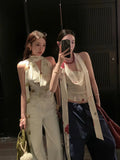 Bonnyshow  Satin Printed Sleeveless Halter TopsWomen Camisole Summer Spicy Girl Fashion Short Slim Fit Backless Tank Top Women