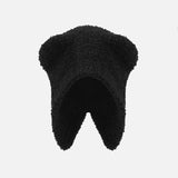 Bonnyshow Cute Bear Plush Hat Women Solid Color Cartoon Ear Protection Cap Winter Autumn Warm Knitted Female Earflap Hats Bonnet