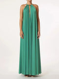 Bonnyshow  Women's Vibrant Yellow Halter Wrap Maxi Dress Deep V-neck Sexy Pleated Long Evening Dresses Elegant Photoshoot Dress