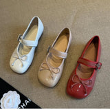 Bonnyshow  French Retro All-match One-word Buckle Mary Jane Shoes Women's 2025 Spring and Autumn New Bow Flat Shoes Single-layer Shoes