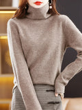 Bonnyshow 100% Pure Wool Women Sweater Autumn Winter Fashion Pile Collar Pullover Cashmere Sweater Casual Long-sleeved Knitted Tops