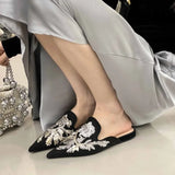 Bonnyshow  Summer New Vintage Baotou Slippers Women's Outer Wear Flat Embroidered Pointed Toe 1 Slip-on Shoes Guofeng Women's Shoes