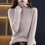 Bonnyshow 100% Pure Wool Women Sweater Autumn Winter Fashion Pile Collar Pullover Cashmere Sweater Casual Long-sleeved Knitted Tops