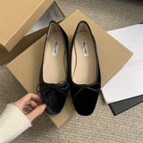 Bonnyshow  New Style Fashion Elegant Velvet Ballerina Shoes Woman Luxury Velour Ballet Flats Ladies Retro Round Toe Bowknot Shallow Loafers