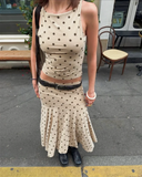 Bonnyshow  Polka Dot Y2K Skirt 2 Piece Set Women's Sleeveless Tank Top Fashion Irregular A-Line Skirt Slim Suit Summer Casual Outfit