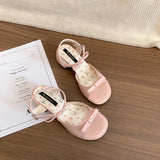 Bonnyshow  Summer Cover Toe Thick Heel Women Sandals Fashion Butterfly-knot Dress Shoes Women's Dancing Party Prom Sandalias