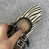 Bonnyshow  Print Heeled Shoes Woman Square Toe Double Buckle Strap Mary Janes Shoes Ladies Elegant Flannel Spring Autumn Pumps