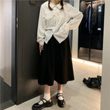 Bonnyshow Harajuku Sweet Peter Pan Collar Bow Blouses 2024 Early Autumn New Shirts Women Y2k Whte Long Sleeve Chiffon Blusas De Mujer