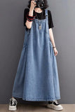 Bonnyshow  Spring Summer Women Denim Suspender Long Skirt Loose Casual Punk Vintage Style Cargo Female Popular Large Swing Dress Z691