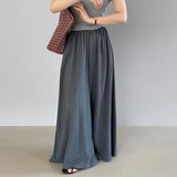 Bonnyshow  Fashion Dark Gray Hanging Pants Women's Elastic High Waist Loose Wide Leg Simple Trousers Summer Spring New 7AB9363