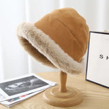 Bonnyshow Mongolian Hat Women Autumn Winter Windproof Warm Hats Thick Plush Warm Fisherman Cap Korean Ear Protection Bucket Hats