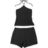 Bonnyshow Summer Lace-Up 2 Piece-Set Shorts Women Backless Slim Cropped Halter Top And High Waist Shorts Sets Female Outfits