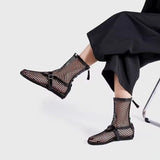 Bonnyshow  Women's New Mesh Roman Boots Sexy Short Boots Women's 2024 New Black Single Shoes Sandals Sandalen