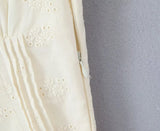 Bonnyshow  Retro Beige Hollow Out Embroidery Mini Dress Sweet Girl Short Sleeve A-line Slim Summer Dresses Holiday Robe