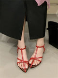 Bonnyshow  Fashion Summer Buckle Strap Woman Sandals Design Style Narrow Band Ladies Shoes Elegant Low Heels Dress Zapatos De Mujer