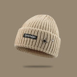 Bonnyshow Korean Letter Knit Beanie Cap Women Winter Thickened Warm Pullover Hat Solid Color Star Female Ski Woollen Caps