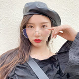 Bonnyshow Vintage PU Leather Beret Hat Women Autumn Winter Warm Octagonal Cap Elegant Solid Color Female Lady Painters Caps
