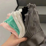 Bonnyshow Punk Broken Hole Socks Harajuku Cotton Middle Tube Sock for Women Girls Gothic Knitted Street Stocking Calcetines
