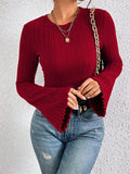 Bonnyshow Women New T-shirt Autumn Fashion Streetwear O-Neck Casual Slim Long Sleeves Sexy Red Tees Elegant Female Versatile Top Clothing