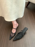 Bonnyshow  Fashion Crystal Mesh Pointed Toe Rhinestone High Heels Mules Sandals Women Pumps Shoes Buckle Strap Sexy Stilettos Mujer