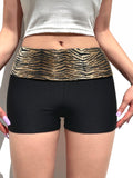 Bonnyshow Sweetown Contrast Animal Stripe Waist Slim Black Shorts For Women Summer Fashion Skinny Sexy Hot Short Pants Rave Baddie Outfits