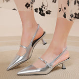 Bonnyshow  Shoes for Women 2025 New Pointed Toe Women's High Quality Slingback Sandals Simple and Elegant Dress Shoes Silver Heels Women