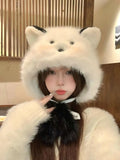 Bonnyshow Korean Bow Plush Bomber Cap Winter Thick Women Keep Warm Windproof Ear Protection Cute Pom-pom Beanie Hat With Lace