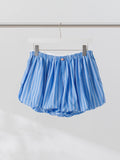 Bonnyshow  Blue Striped Casual Shorts Women Summer Flower Elastic Mid Waist Short Pants Streetwear Fashion Simple Mini Shorts 2025 New