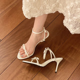 Bonnyshow  Summer New Low-heeled Pointed Toe Thin Strap Buckle Slippers Fashionable Temperament Commuting High-heeled Sandals