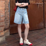 Bonnyshow  Fashion Fake 2 Piece Irregular Denim Shorts Women;s High Waist A-line Shorts Skirts Summer New 7A138