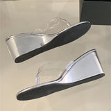 Bonnyshow  New Summer Clip Toe PVC Transparent Wedges Heels Women Slippers Fashion Party Flip Flop Slides Shoes