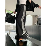 Bonnyshow Black Stripe Sport Sweatpants Women Autumn Oversized Baggy Harajuku Fashion Casual Joggers Pants Streetwear Korean Style