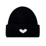 Bonnyshow Winter Warm Beanies for Women Love Heart Embroidered Knitted Hat Korean Fashion Female Crochet Woolen Hats
