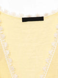 Bonnyshow  Solid Lace Trim Blend Vest Women Summer New Simple V Neck Single Breasted Tank Top Sexy Fashion Casual Sweet Sleeveless Tops