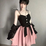 Bonnyshow Y2k Black Long Sleeve Cardigans Women+ Fashion Sweet Slim Waist Bow Strap Dresses   Autumn New Two Piece Sets