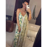 Bonnyshow  Summer Women's New Dress 2025 Fashion Print Loose V-neck Camisole Summer Holiday Dress Women's Chic Youth Long Dresses