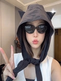 Bonnyshow Summer Quick Drying Little Devil Bucket Hat Thin Headscarf Y2k Big Head Personality Cute Cat Ear Fisherman Hat