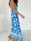 Bonnyshow  Women s Elegant Floral Print Sleeveless Maxi Dress with Adjustable Spaghetti Straps and A-Line Silhouette for Summer Beach