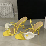 Bonnyshow  Sexy PVC Transparent Flower Narrow Band Women Sandals Street Style Open Toe Thin High Heels Party Prom Shoes