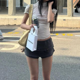 Bonnyshow  Shirred Slim Waist Top Summer Sexy Translucent Turtleneck Mesh T-shirt Polka Dot Printed Short Sleeve Tops Streetwear