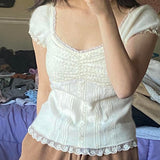 Bonnyshow Y2K Fairycore Grunge Milkmaid Top Retro Aesthetic Kawaii Lace Trim Crop Top Cute Sweet Girl Corset Vest Women Vintage Clothes