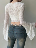Bonnyshow  Y2K Solid Flared Sleeve Cardigan Casual Lace-up Beach Cover-Ups Coquette White Long Sleeves Shirts Sunscreen Outwear