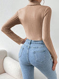 Bonnyshow Women Bodysuits Autumn New Solid Corset Fashion Turtleneck Bodysuits Long Sleeves Casual Slim Lady Elegant Knitted Rompers